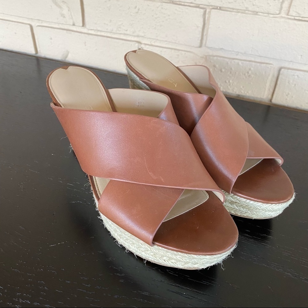 VIA SPIGA BROWN WOMEN’S LEATHER WEDGE ESPADRILLE SANDALS SIZE 9.5 M